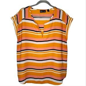 New York & Company Striped Split Neck Blouse Size XL
